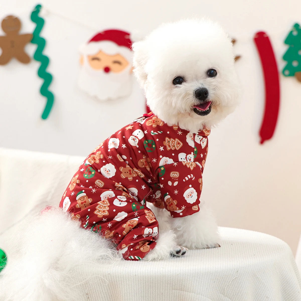 Pet Clothes for Dogs One-piece Clothes Cute Cartoon Pattern Home Clothes Red Christmas Clothes To Wear