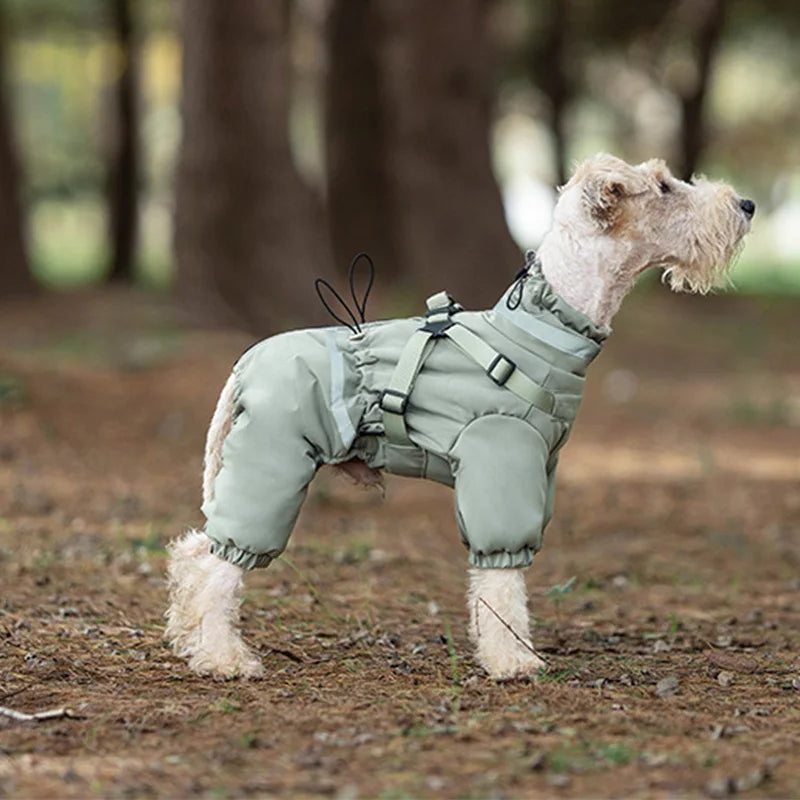 Dog Clothes Winter Warm Overalls Small Medium Dog Jumpsuit Cotton Jacket Thicken Padded Coat with Harness Adjustable Reflective