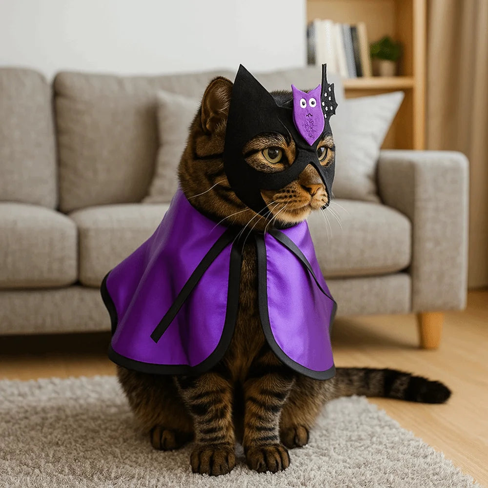 Adjustable Dog Halloween Costume Cartoon Decorative Dog Wizard Cape Bat with Face Mask Pet Transformation Costume