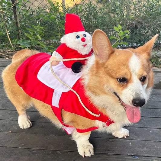 NONOR Dog Cat Christmas Costume Santa Claus Riding Pet Cosplay Clothes Christmas Party Design Spoof Clothes for Big Small Dog