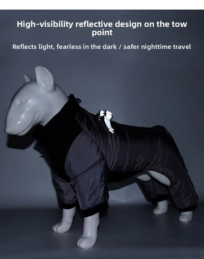 New dog four-legged clothes, warm winter clothes, windproof puppy pet cotton-padded clothes, thickened dog clothes