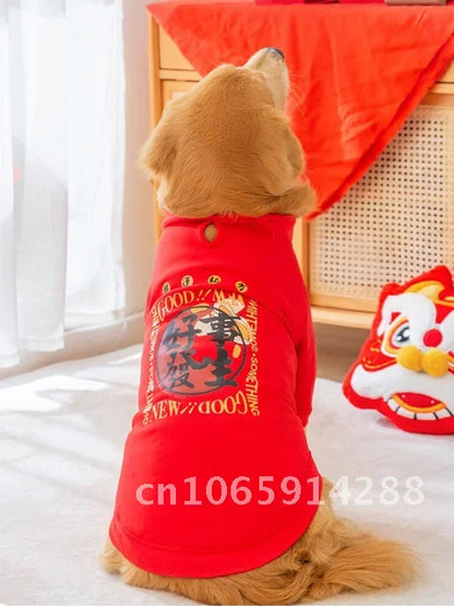 Winter Clothes For Large Medium Dogs Warm Red Hoodies Girl Sweatshirt Sweater New Polar T-shirt Eve Years Pets Outfit Fleece Boy