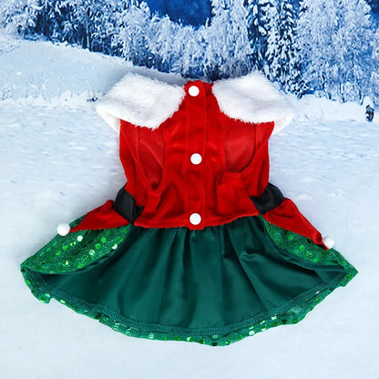Puppy Fancy Dress Christmas Clothes for Small Dogs Xmas Tree Designer Puppy Skirts with Faux Fur Collar Red