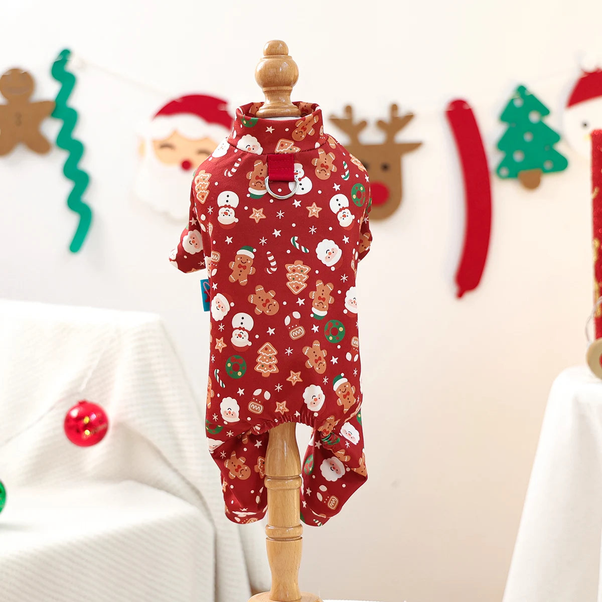 Pet Clothes for Dogs One-piece Clothes Cute Cartoon Pattern Home Clothes Red Christmas Clothes To Wear