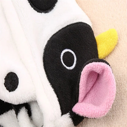 Cow Dog Costume Funny Halloween Dog Costume, Winter Warm Outfits for Small Medium Dogs