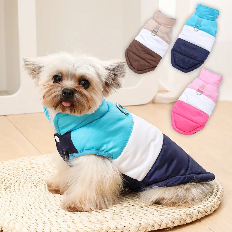 Windproof Dog Clothes  Color-blocking Puppy Coat  Winter Small Dogs Costumes Cats Clothing D-ring Yorkshire Pug Pet Outfits
