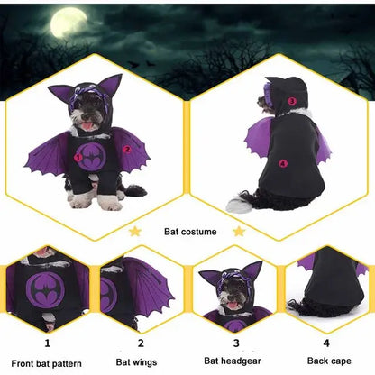 Horror Halloween Pet Costume Dog Cat Funny Party Cosplay Outfit Creative Pet Jumpsuit Suit Holiday Puppy Dress Up With Headgear