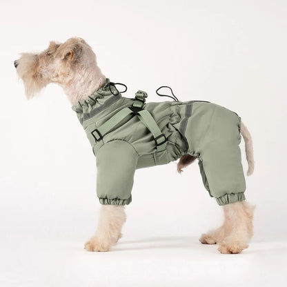Dog Clothes Winter Warm Overalls Small Medium Dog Jumpsuit Cotton Jacket Thicken Padded Coat with Harness Adjustable Reflective