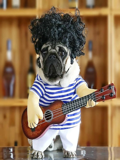 Pet Guitar Costume Dog Costumes Cat Halloween Christmas Explosive Head Guitarist Cosplay Party Funny Outfit Clothes