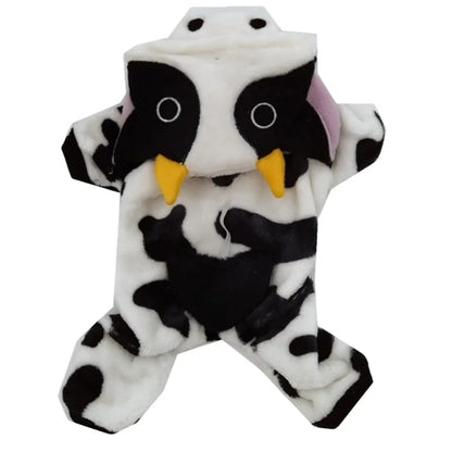 Cow Dog Costume Funny Halloween Dog Costume, Winter Warm Outfits for Small Medium Dogs