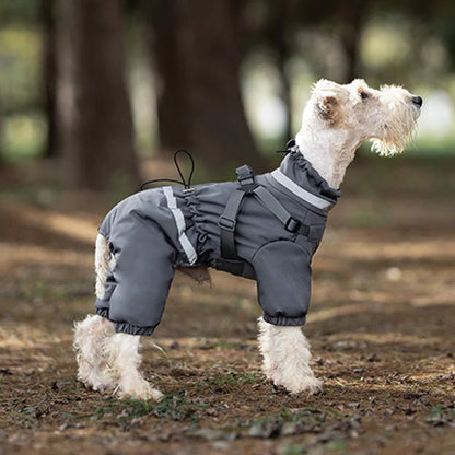 Dog Clothes Winter Warm Overalls Small Medium Dog Jumpsuit Cotton Jacket Thicken Padded Coat with Harness Adjustable Reflective