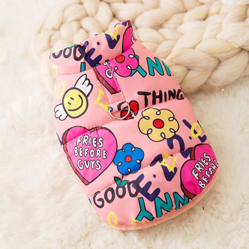 Fashion Print Dog Down Jacket Cute Soft Dog Clothes Winter Cat Jacket Coat Warm Puppy Costume Chihuahua French Bulldog Clothes
