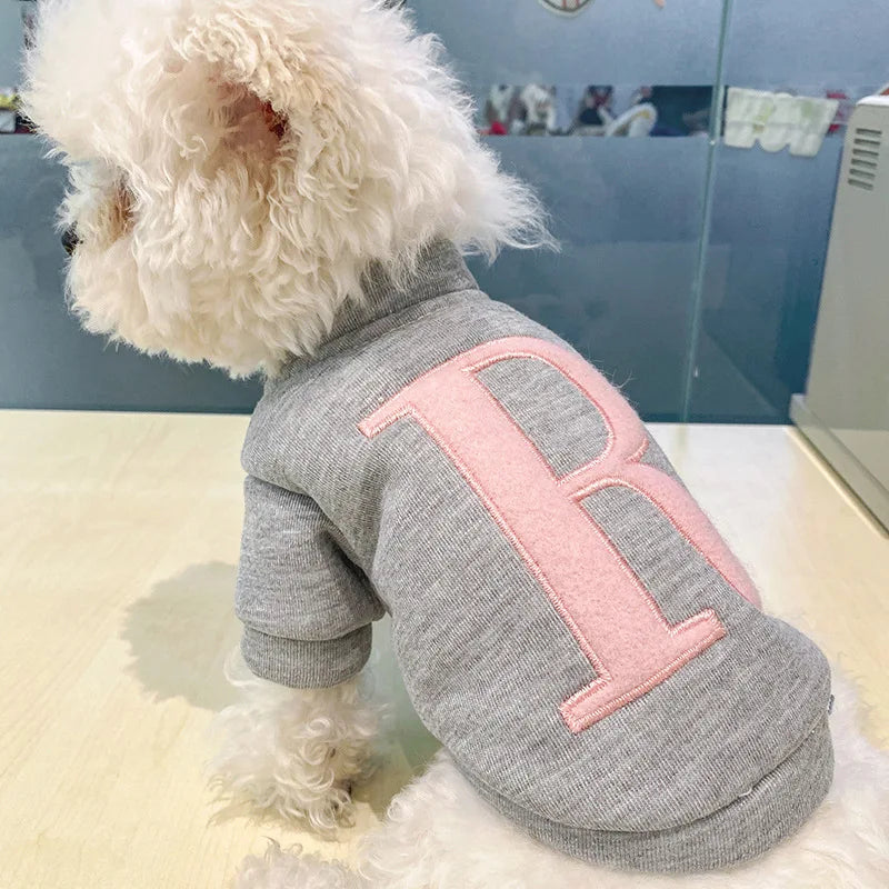 Clothes for Small Dogs Teddy than Bear Dog Clothes Autumn and Winter New Add Velvet Warm Warm Letter R Hoodie