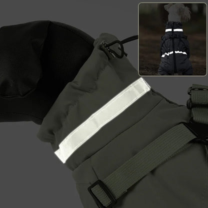 Dog Clothes Winter Warm Overalls Small Medium Dog Jumpsuit Cotton Jacket Thicken Padded Coat with Harness Adjustable Reflective
