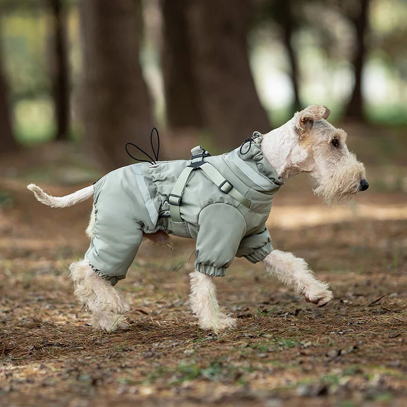 Dog Clothes Winter Warm Overalls Small Medium Dog Jumpsuit Cotton Jacket Thicken Padded Coat with Harness Adjustable Reflective