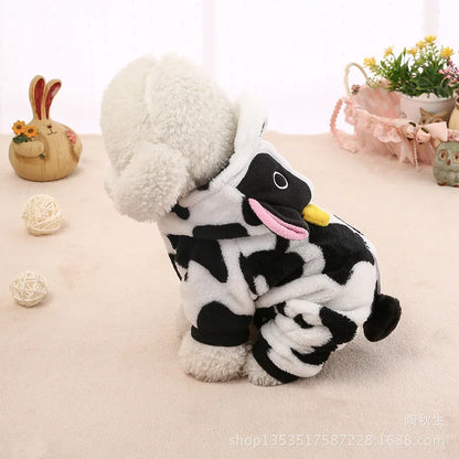 Cow Dog Costume Funny Halloween Dog Costume, Winter Warm Outfits for Small Medium Dogs