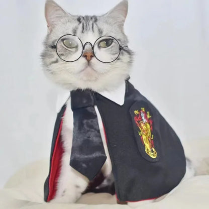 Cosplay Dogs Cloak Cape Magic Academy British Dogs Cloak Cos Embroidery Teddy Small Cat Pet Clothes Winter Fashion Pets Supplies