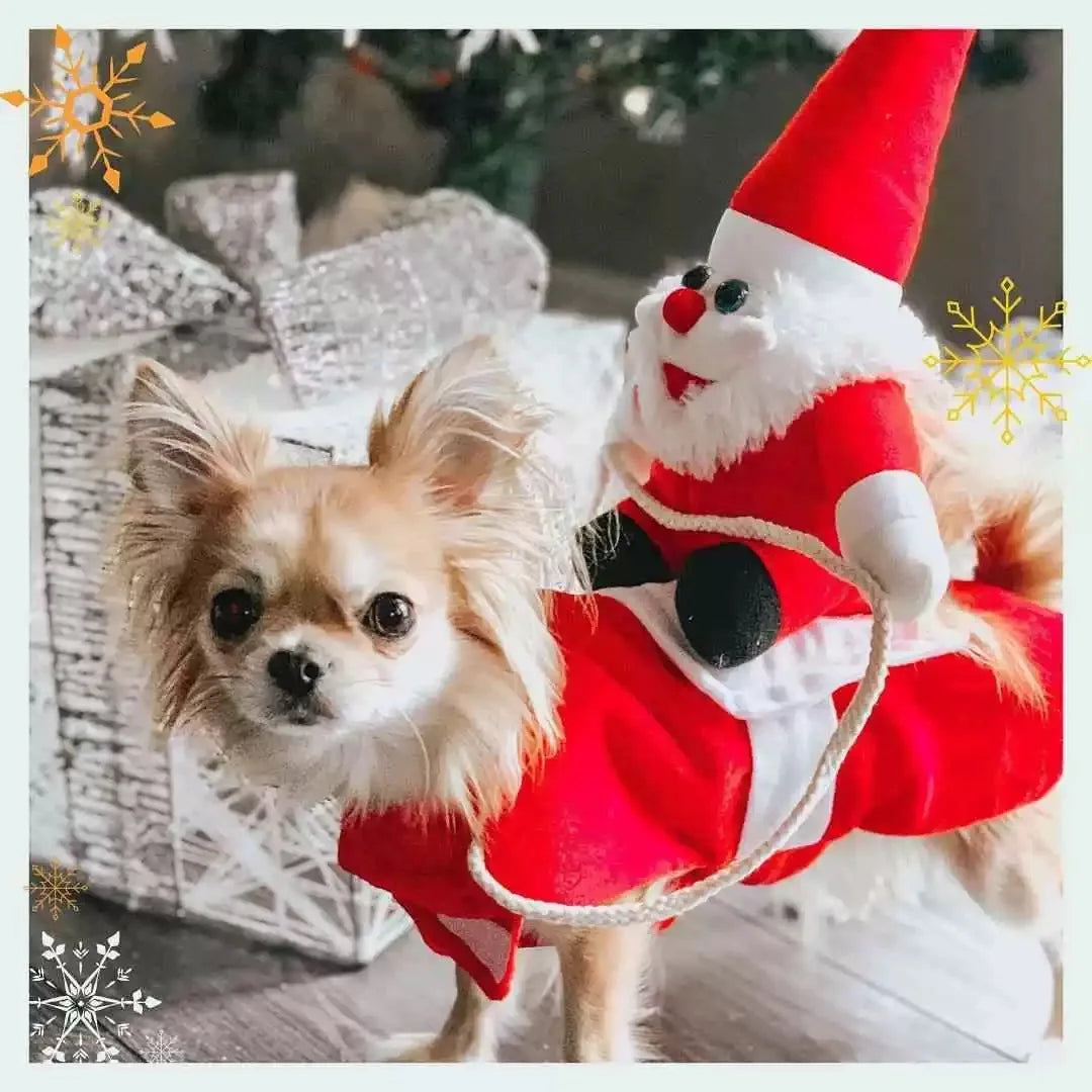 NONOR Dog Cat Christmas Costume Santa Claus Riding Pet Cosplay Clothes Christmas Party Design Spoof Clothes for Big Small Dog