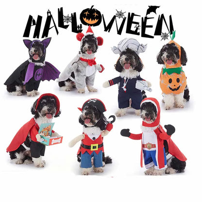 Horror Halloween Pet Costume Dog Cat Funny Party Cosplay Outfit Creative Pet Jumpsuit Suit Holiday Puppy Dress Up With Headgear