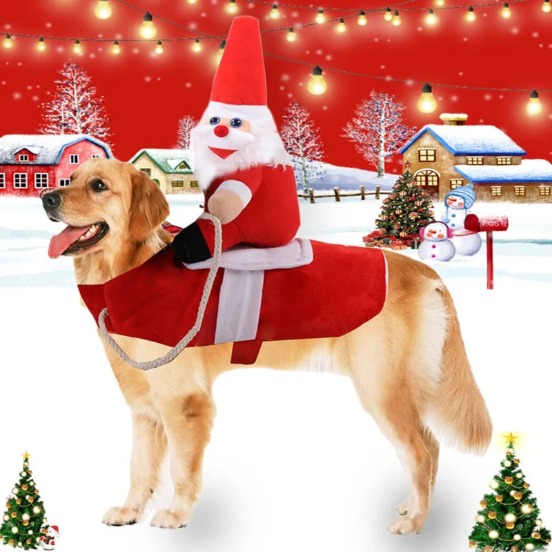 Pet Christmas Costume Riding Horse Santa Dogs Vest Coat Clothes Funny Christmas Halloween Party Dressing up Dogs Cats Outfit