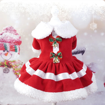 Puppy Fancy Dress Christmas Clothes for Small Dogs Xmas Tree Designer Puppy Skirts with Faux Fur Collar Red