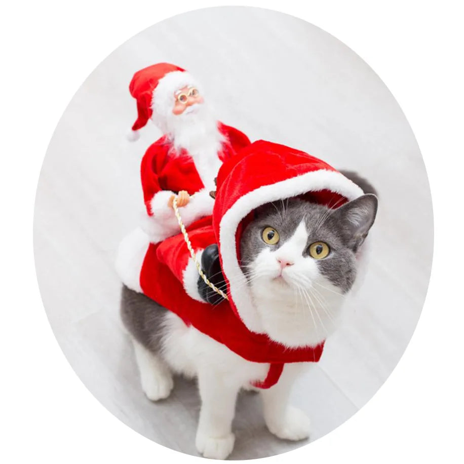 Christmas Pet Clothes Santa Sitting on Back Winter Dog Costume Cosplay Outfit for Small Medium Large Dogs Cats Party Dressing up