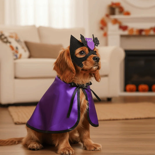 Adjustable Dog Halloween Costume Cartoon Decorative Dog Wizard Cape Bat with Face Mask Pet Transformation Costume
