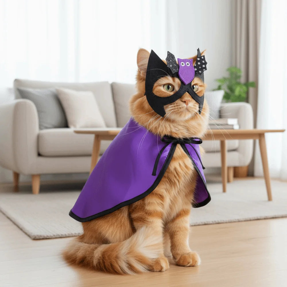Adjustable Dog Halloween Costume Cartoon Decorative Dog Wizard Cape Bat with Face Mask Pet Transformation Costume