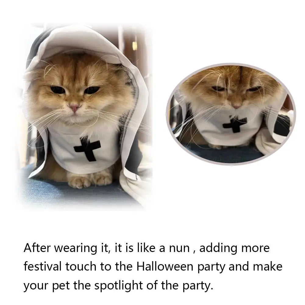 Pet Cat Halloween Costumes Nun Cloak For Small Pet Cosplay Dress Kawaii Pet Clothes Cat Kitten Puppy Funny Accessoties Gift F8S2