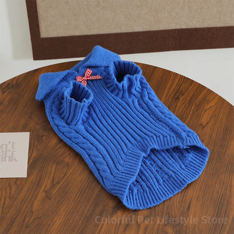 Luxury Pet Small Pet Dog Clothes Sweater Fashion Solid Fried Dough Twists Knitting Warm Comfort Clothing Sweater for Puppy