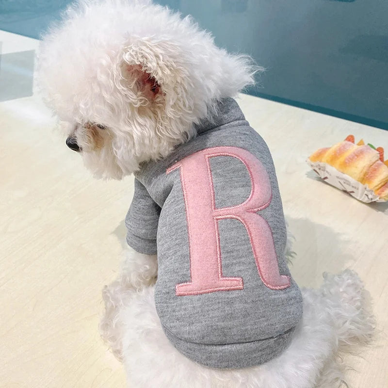 Clothes for Small Dogs Teddy than Bear Dog Clothes Autumn and Winter New Add Velvet Warm Warm Letter R Hoodie