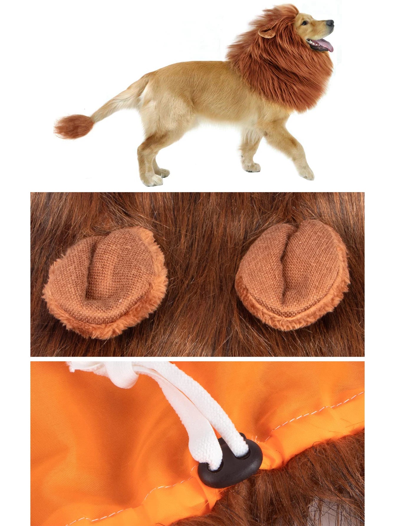 Lion Mane Dog Costume Lion Wig Halloween Costume with Ears and Tail Suitable for Medium to Large Dog Neck Circumference up to 80