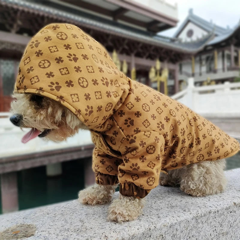 Winter Pet Clothes Warm Cotton Clothing For Puppies Small Medium Fat Dogs Coats Dog Paw Prints Double-Sided Wearable Pet Jackets
