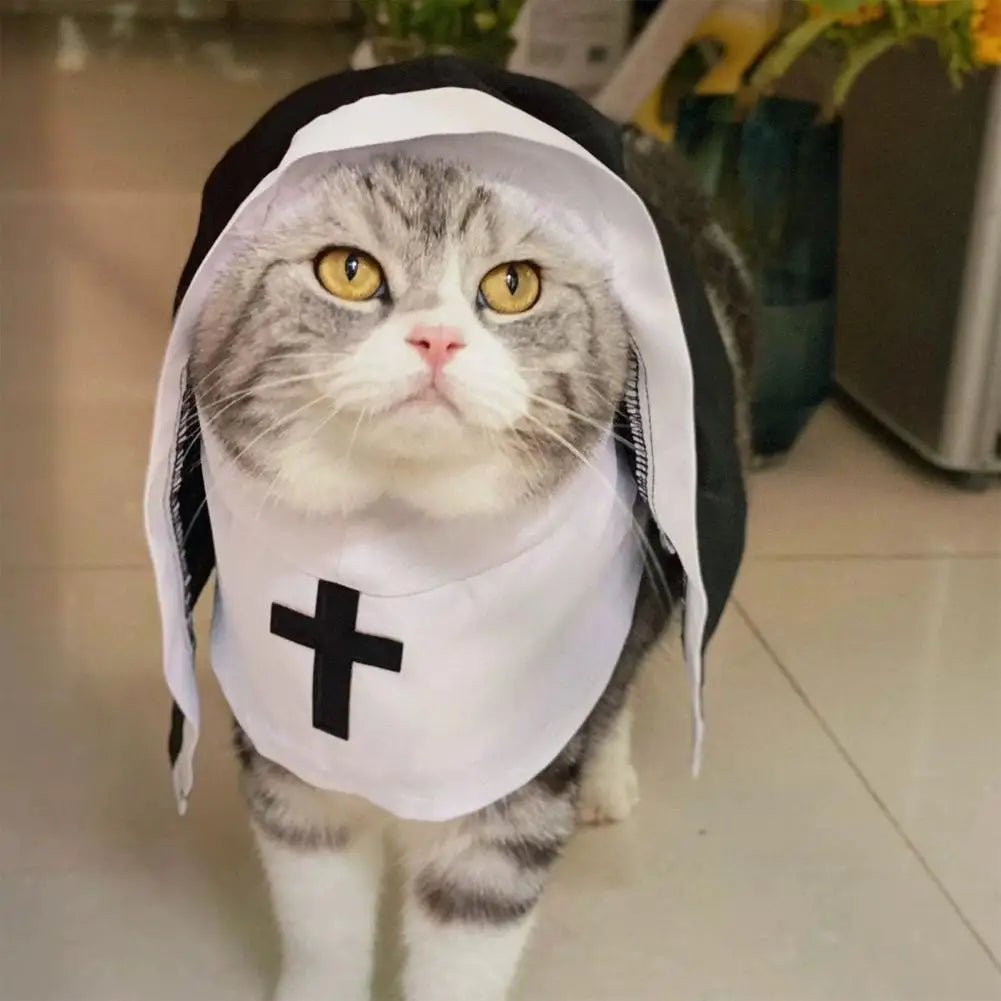 Pet Cat Halloween Costumes Nun Cloak For Small Pet Cosplay Dress Kawaii Pet Clothes Cat Kitten Puppy Funny Accessoties Gift F8S2