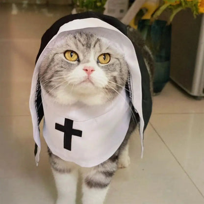 Pet Cat Halloween Costumes Nun Cloak For Small Pet Cosplay Dress Kawaii Pet Clothes Cat Kitten Puppy Funny Accessoties Gift F8S2
