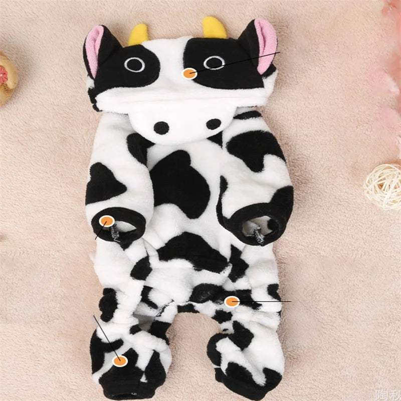 Cow Dog Costume Funny Halloween Dog Costume, Winter Warm Outfits for Small Medium Dogs