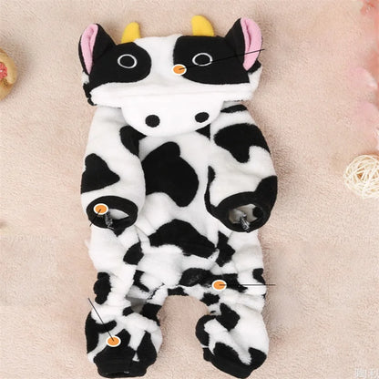 Cow Dog Costume Funny Halloween Dog Costume, Winter Warm Outfits for Small Medium Dogs