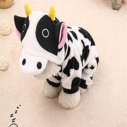 Cow Dog Costume Funny Halloween Dog Costume, Winter Warm Outfits for Small Medium Dogs