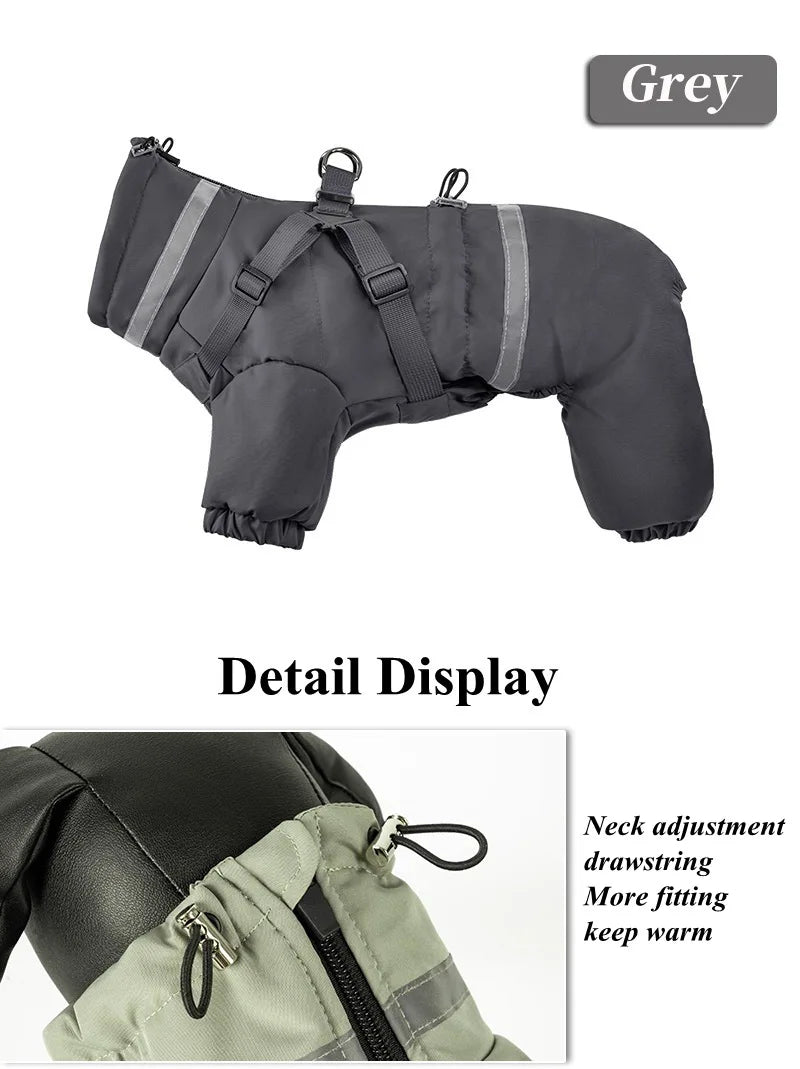 Dog Clothes Winter Warm Overalls Small Medium Dog Jumpsuit Cotton Jacket Thicken Padded Coat with Harness Adjustable Reflective