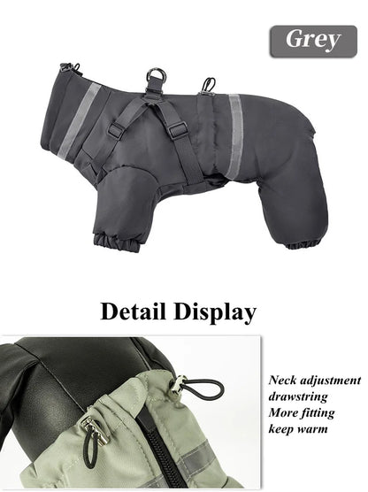 Dog Clothes Winter Warm Overalls Small Medium Dog Jumpsuit Cotton Jacket Thicken Padded Coat with Harness Adjustable Reflective