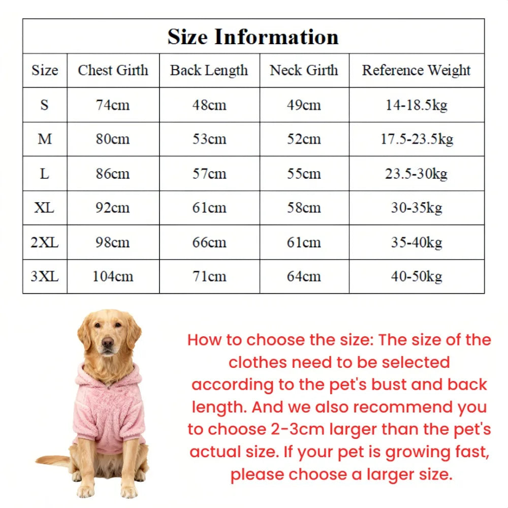 Winter Pet Dog Clothes Fleece Warm Hoodie For Medium Large Dogs Soft Dog Plush Outdoor Coat Labrador Golden Retriever Clothing