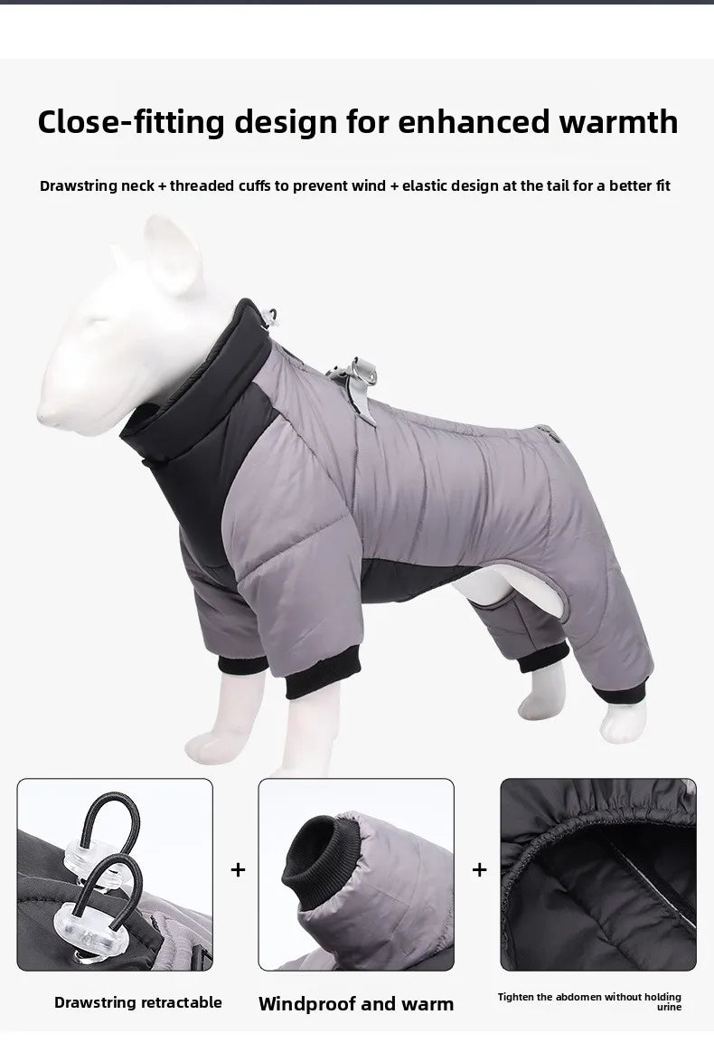 New dog four-legged clothes, warm winter clothes, windproof puppy pet cotton-padded clothes, thickened dog clothes