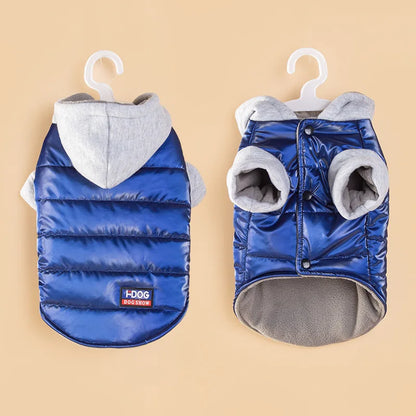 Pet cat and dog clothes, autumn and winter clothing, cold-proof and warm hooded two-legged hooded clothes, pet supplies