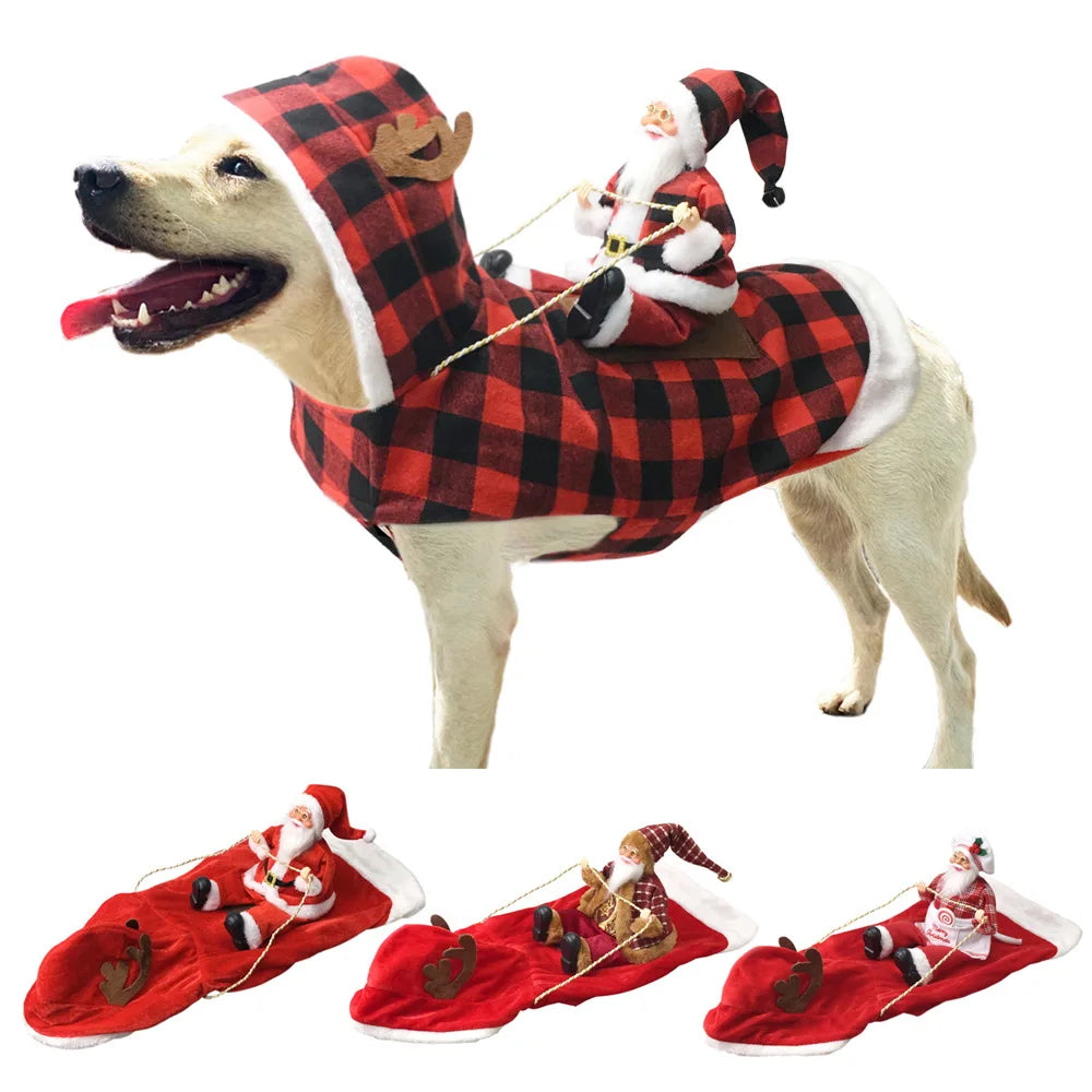Christmas Pet Clothes Santa Sitting on Back Winter Dog Costume Cosplay Outfit for Small Medium Large Dogs Cats Party Dressing up