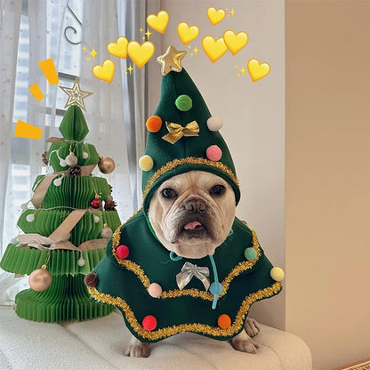 2025 Christmas Pet Clothes Christmas Tree Pet Cape Shawl Dog Transformed Into New Year Holiday Gifts New Puppy Cosplay Clothes