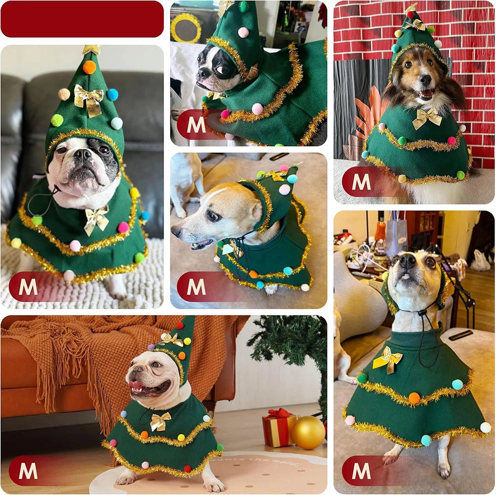 2025 Christmas Pet Clothes Christmas Tree Pet Cape Shawl Dog Transformed Into New Year Holiday Gifts New Puppy Cosplay Clothes