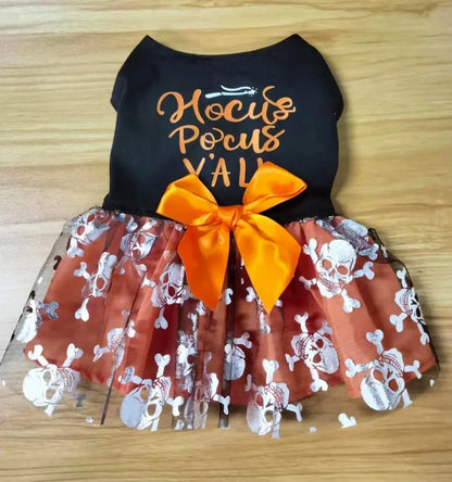 Comfortable Breathable Dog Costume for Halloween Pet Dog Fancy Dress Party Dress Up Print Shiny Cute Cat Bow Dress Puppy Clothes