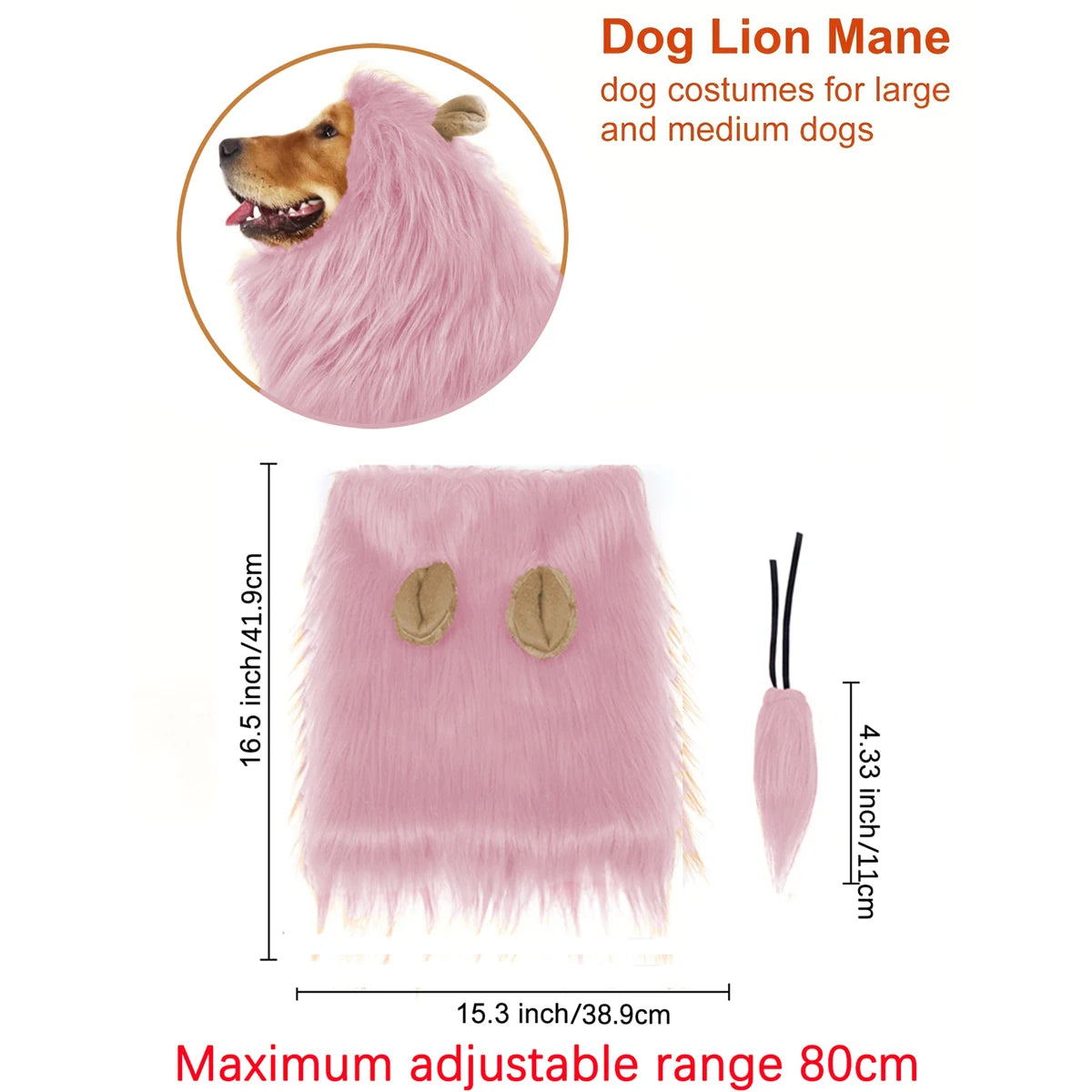 Lion Mane Dog Costume Lion Wig Halloween Costume with Ears and Tail Suitable for Medium to Large Dog Neck Circumference up to 80