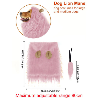 Lion Mane Dog Costume Lion Wig Halloween Costume with Ears and Tail Suitable for Medium to Large Dog Neck Circumference up to 80