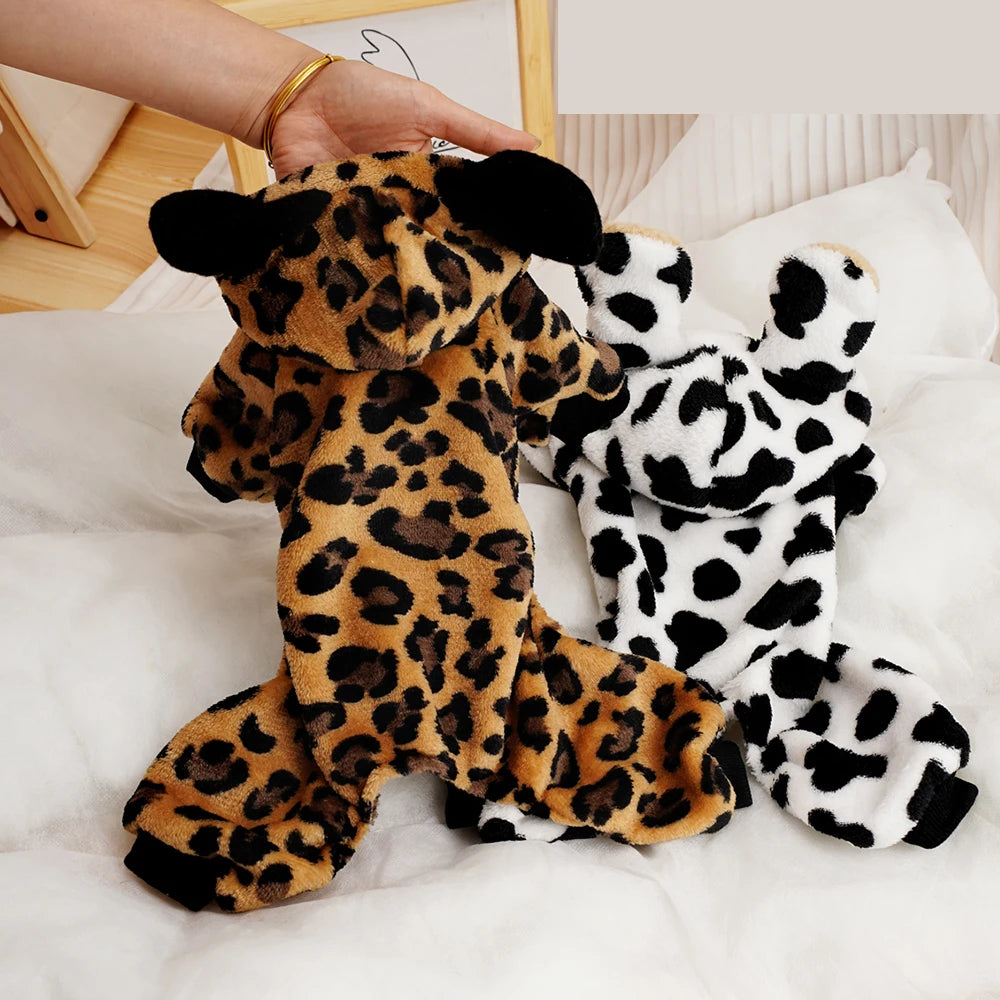 Cute Dog Cat Clothes Jumpsuit Soft Fleece Winter Dogs Play Costume With Hat Small Medium Pet Clothing Chihuahua Yorkshire